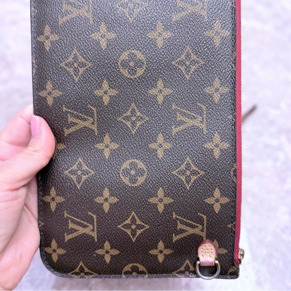 Louis Vuitton Monogram Wristlet with Brown Canvas and Red Trim